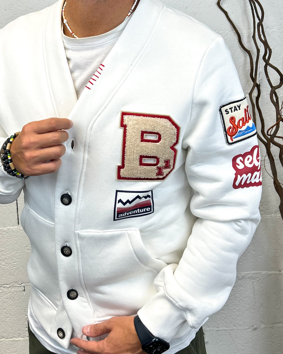 Cardigan Felpa Patch BL11 Cropped OffWhite