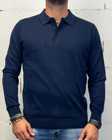 Polo Wool Manica Lunga OVER-D Blu