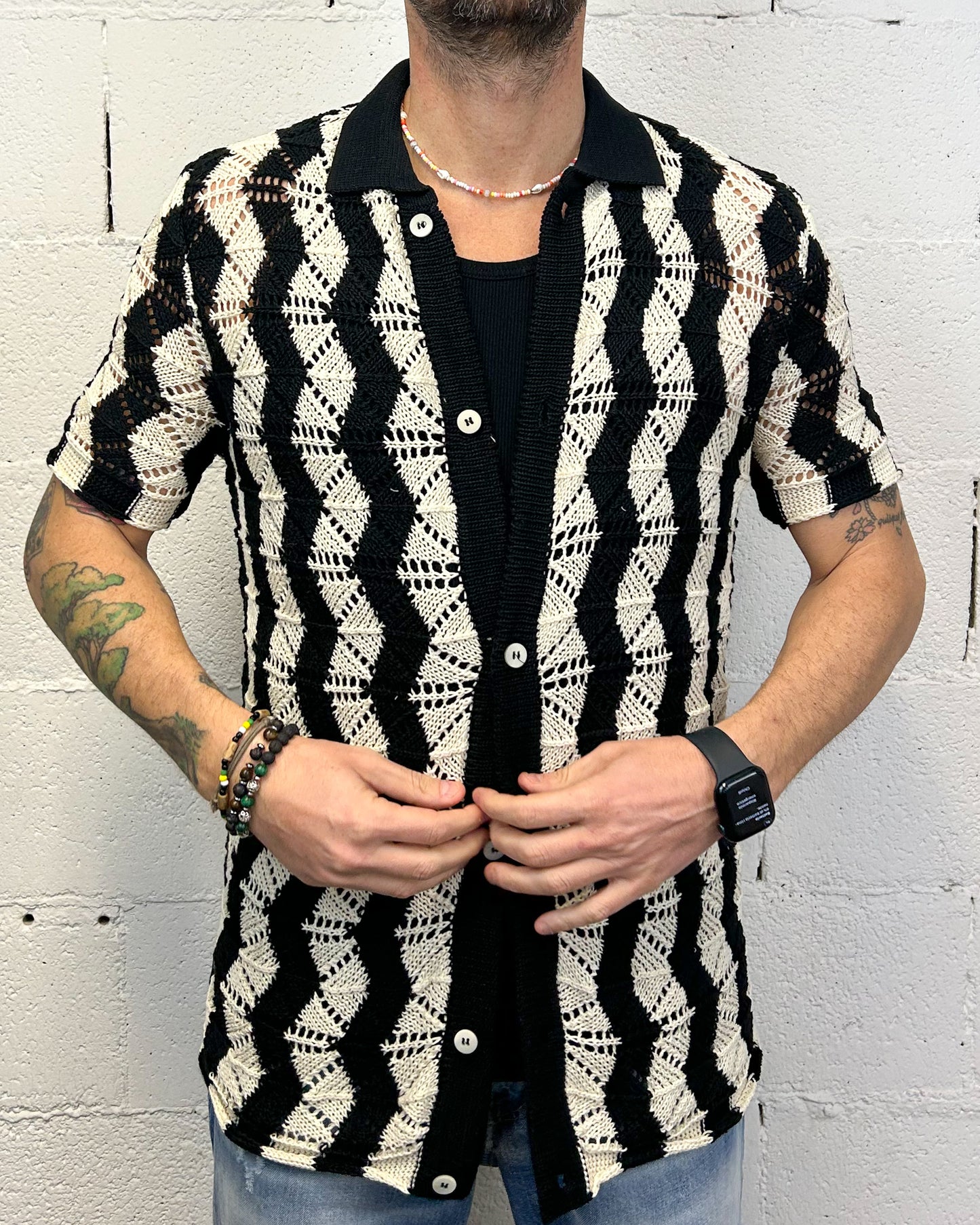 Maglia Aperta OVER-D Strutturata Nera