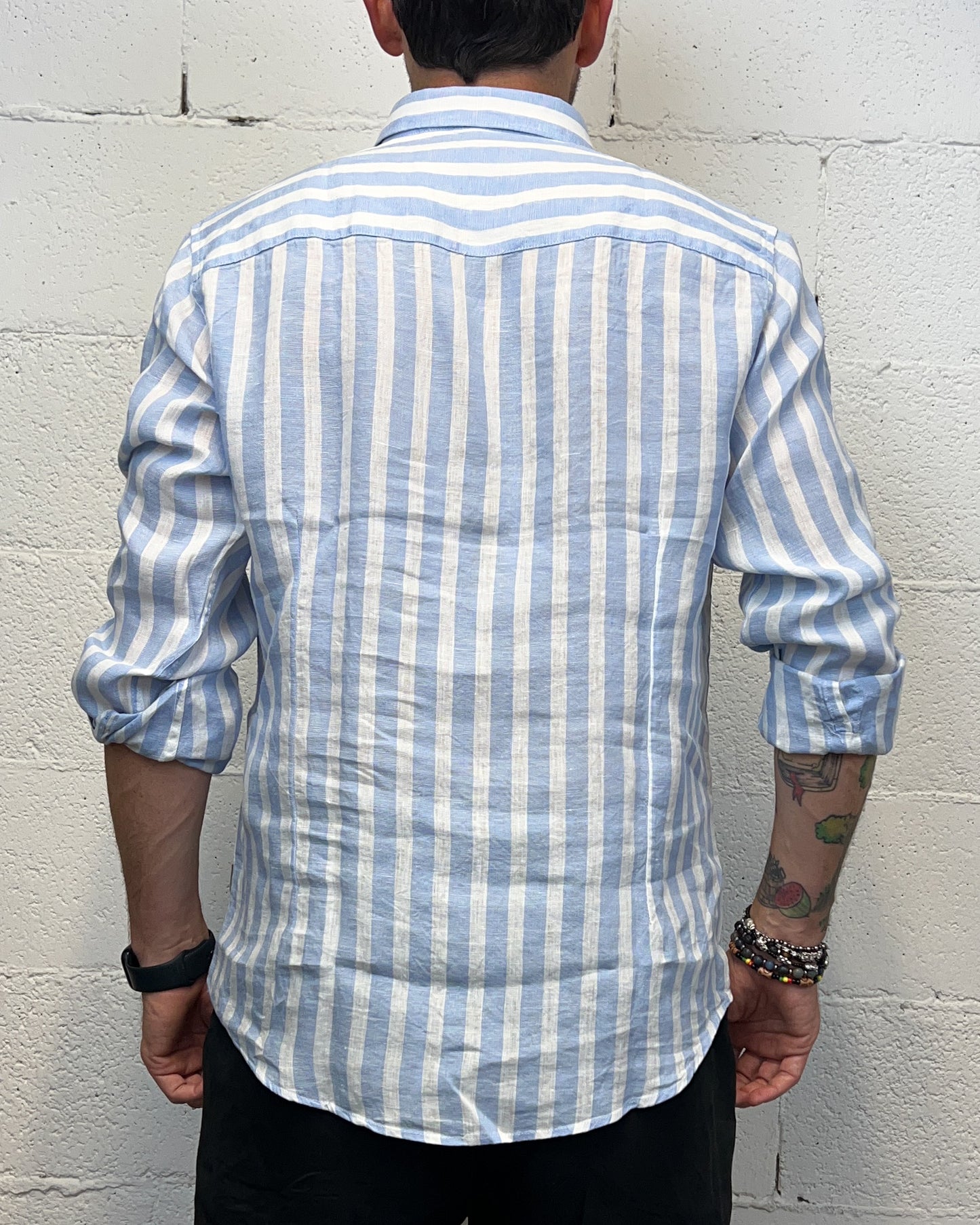 Camicia Lino GIANNI LUPO rigata Celeste
