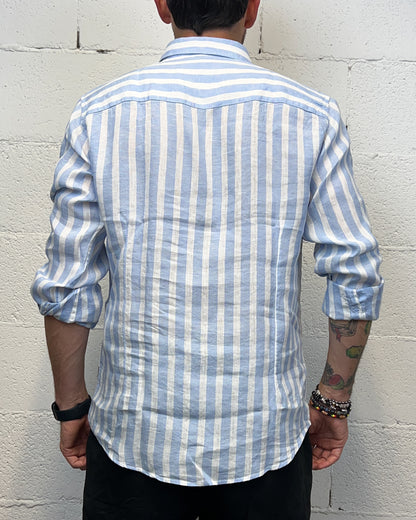 Camicia Lino GIANNI LUPO rigata Celeste