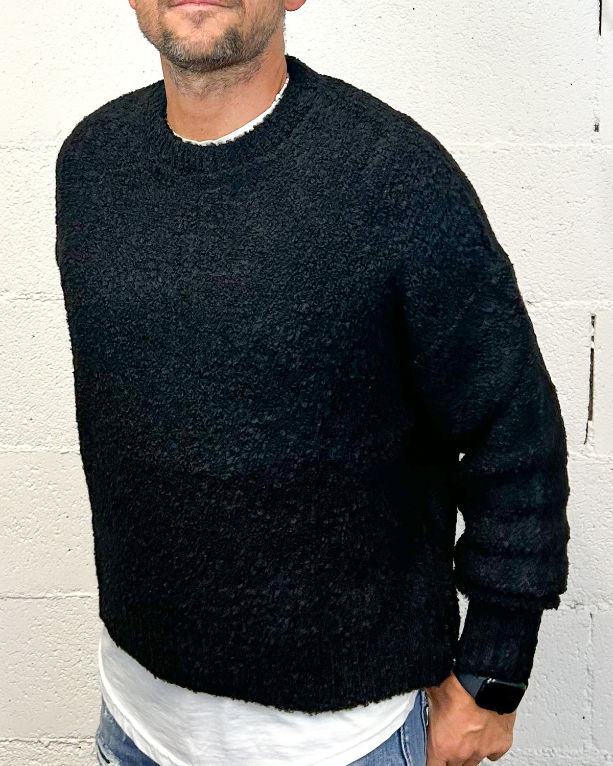 Maglione Cropped OVER-D Bouclè Nero