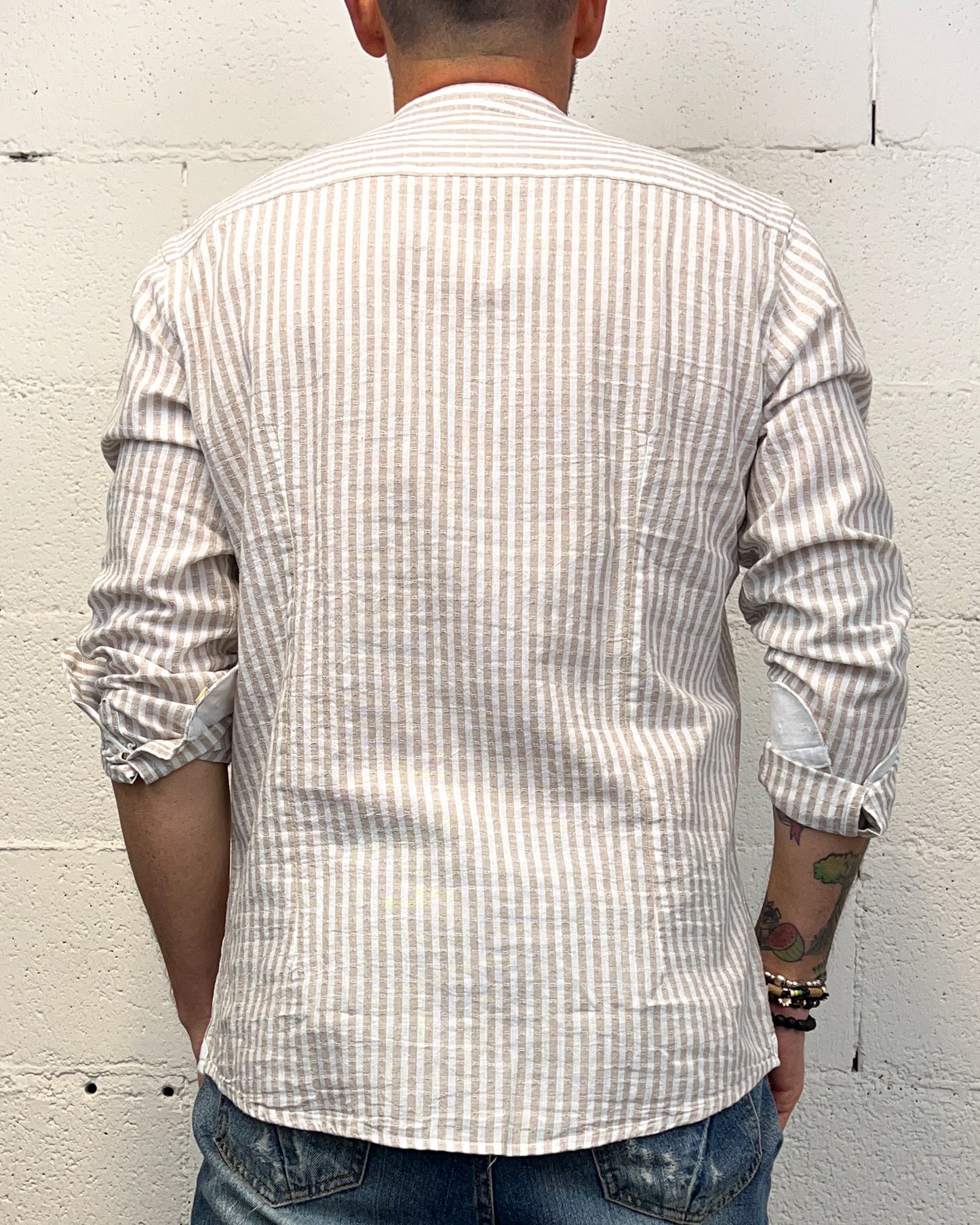 Camicia Cotone/Lino Coreana OVER-D Riga Beige