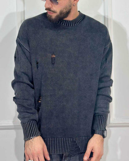 Maglione Crop con Rotture QYB Grigio Fumo