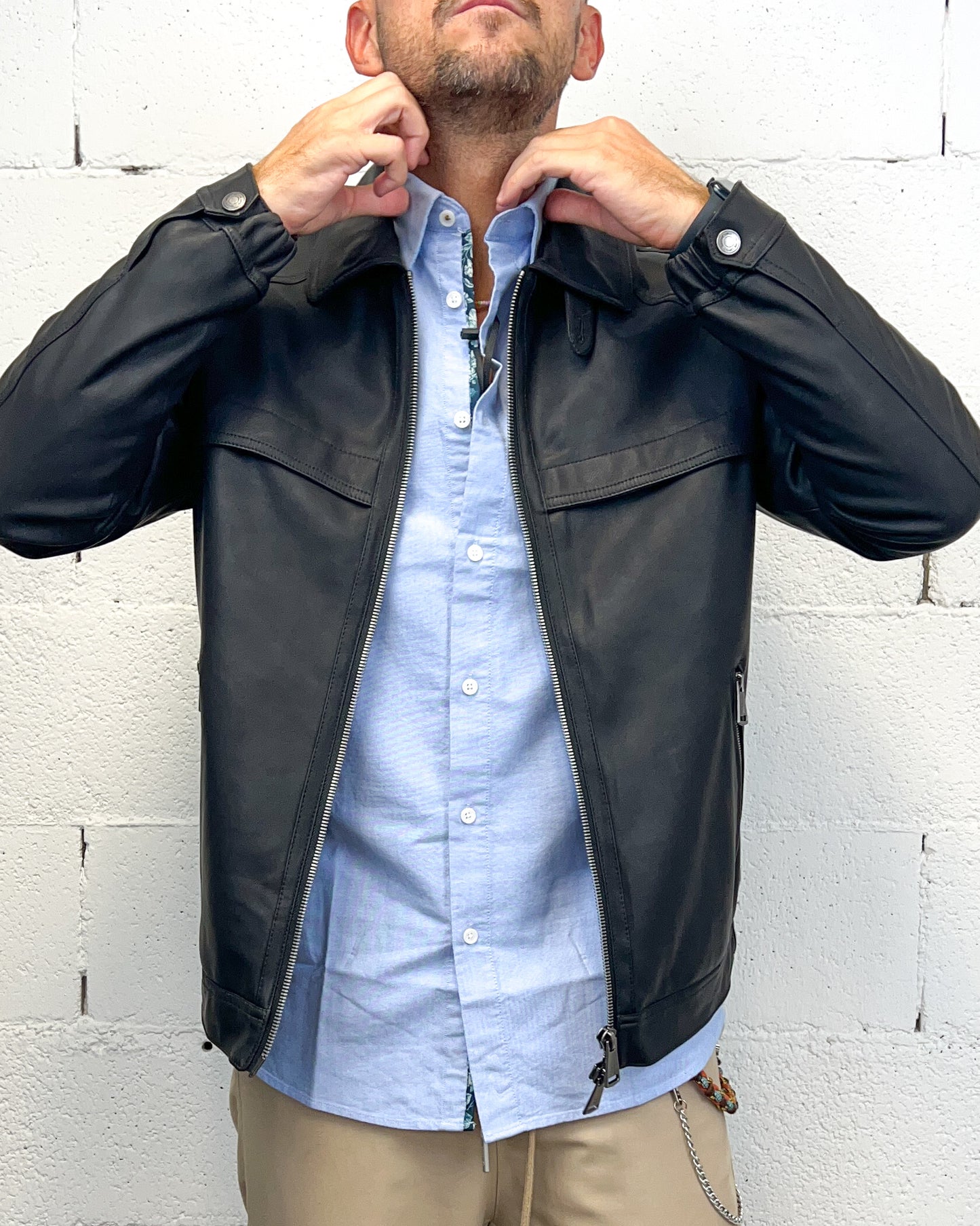 Giacca Camicia Ecopelle GIANNI LUPO Black
