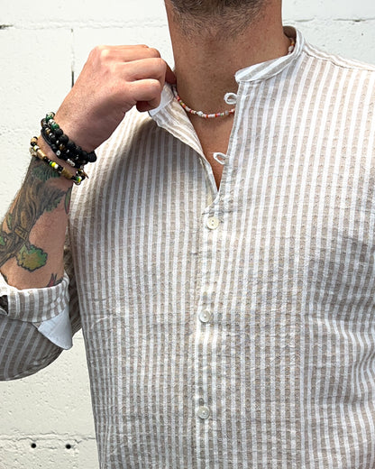 Camicia Cotone/Lino Coreana OVER-D Riga Beige