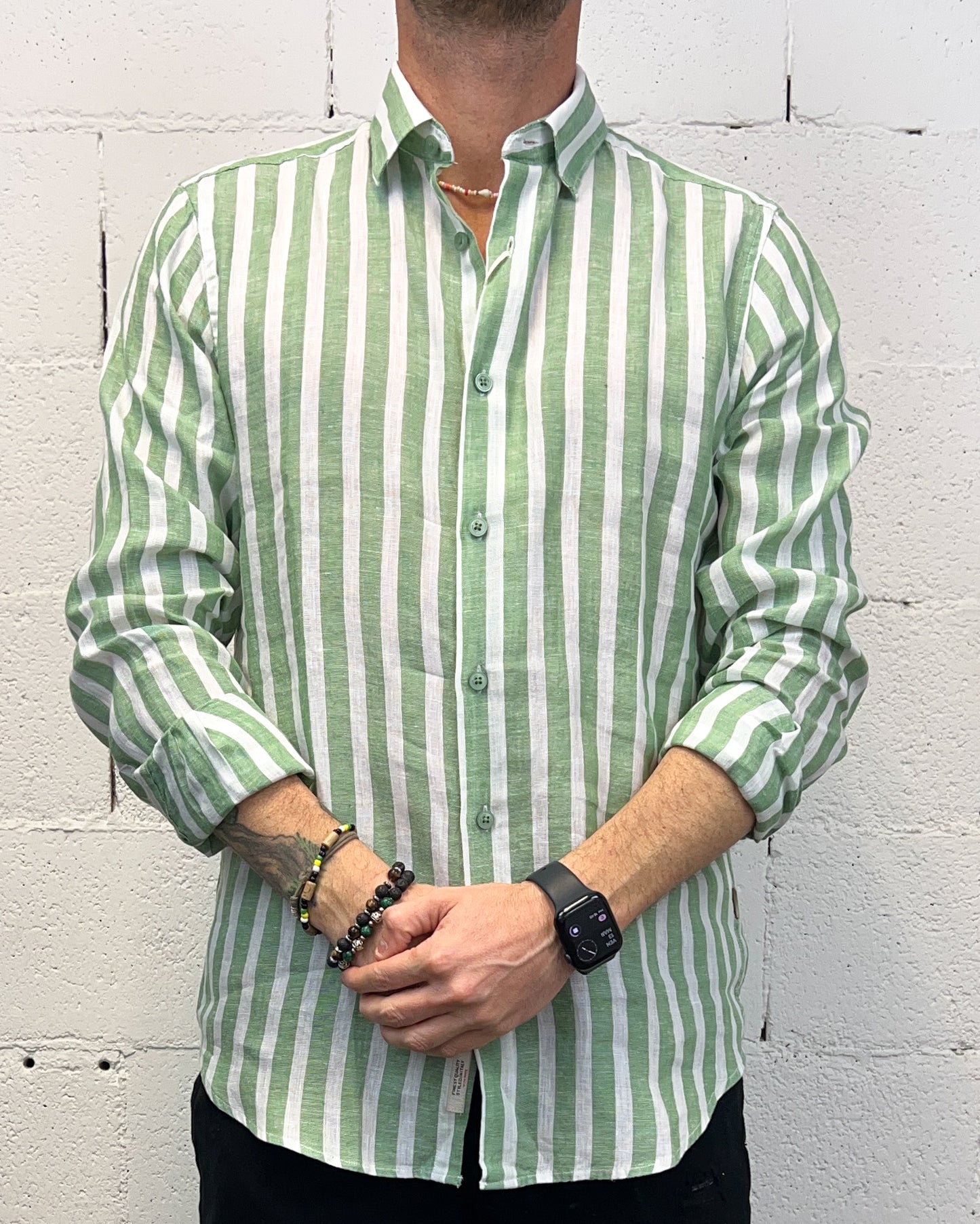 Camicia Lino Rigata GIANNI LUPO Green