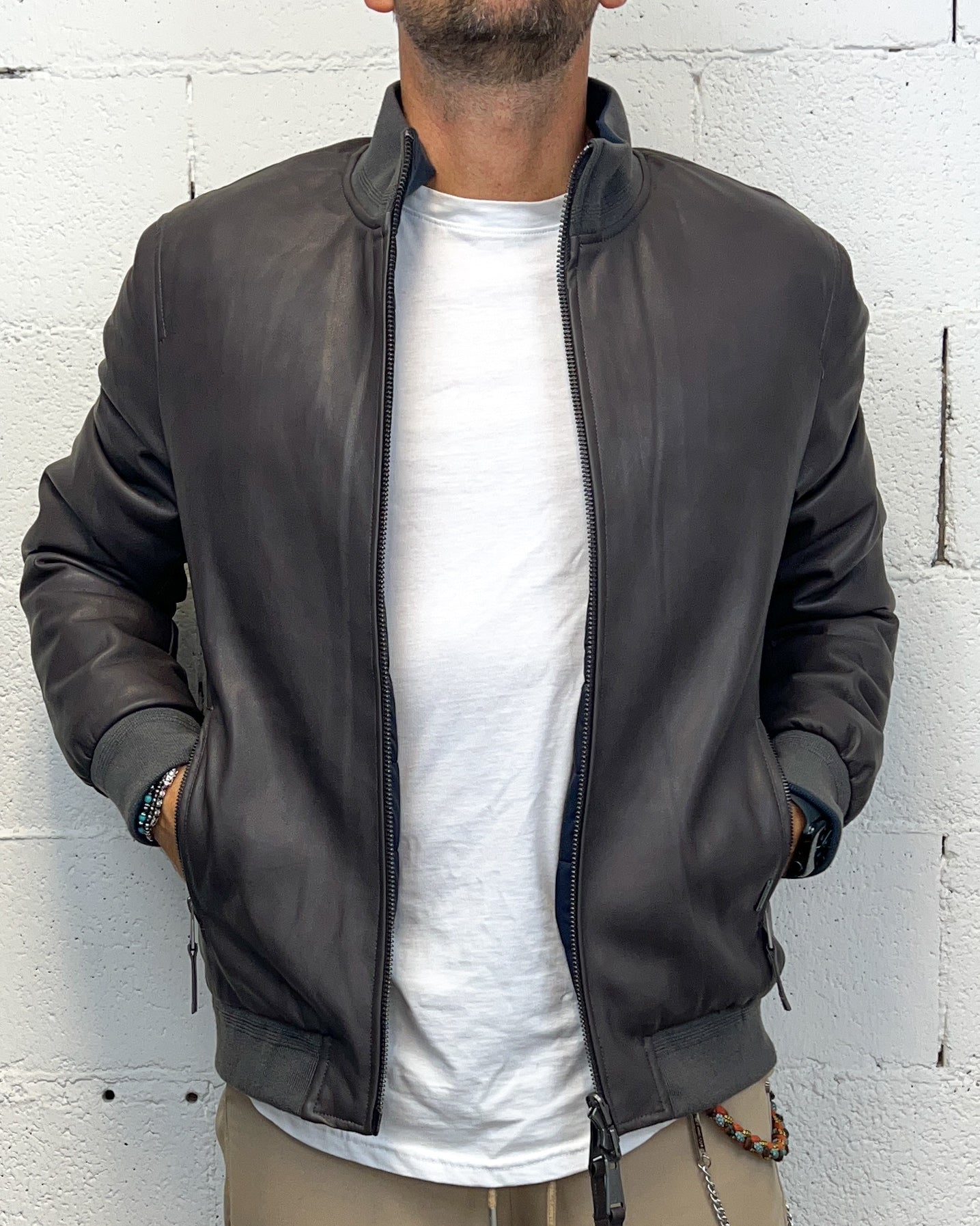 Bomber Ecopelle/Piumino Reversibile 2in1 GIANNI LUPO Dark Grey
