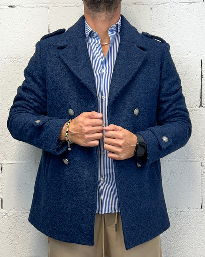 Cappottino Corto Lana Cotta OVER-D Mod.Peacot Blu