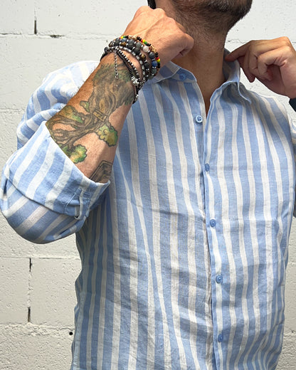 Camicia Lino GIANNI LUPO rigata Celeste