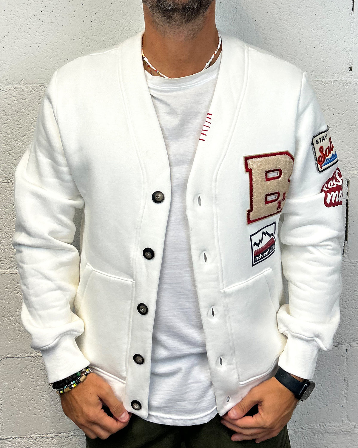 Cardigan Felpa Patch BL11 Cropped OffWhite