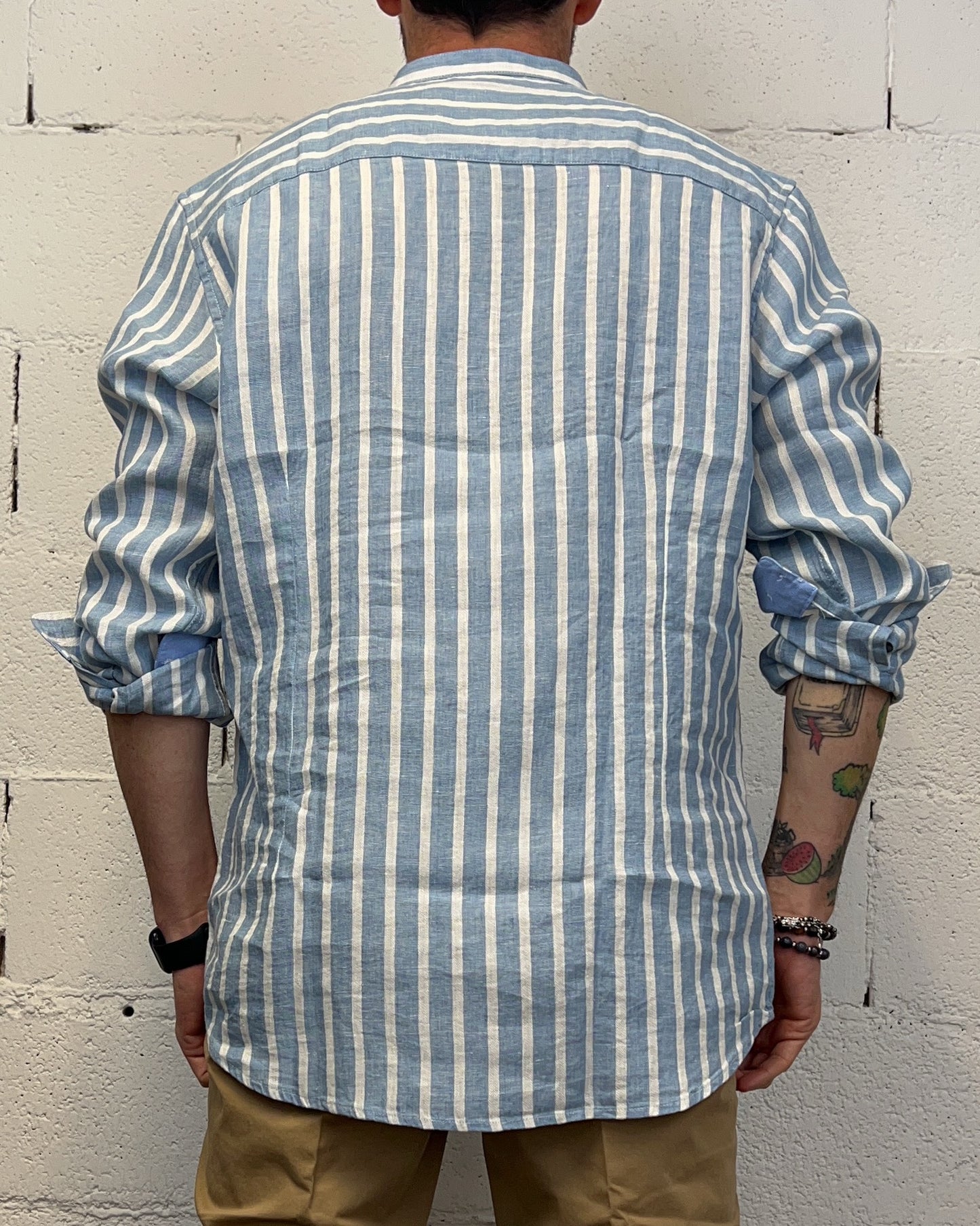 Camicia Lino GIANNI LUPO Righe Light Blue