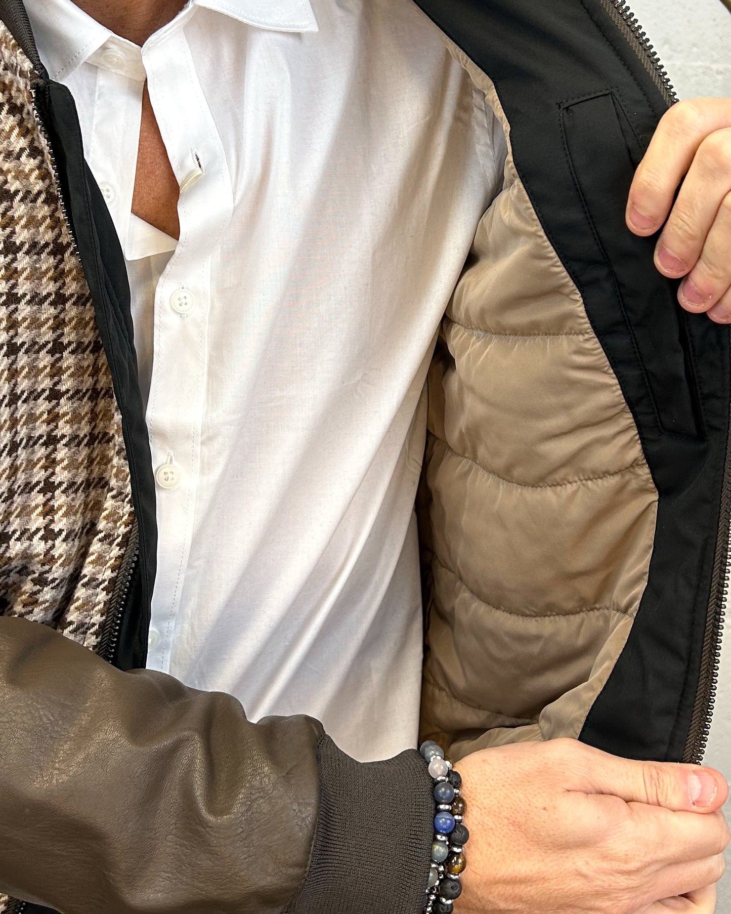 Bomber Combinato GIANNI LUPO PiedDePoule Brown