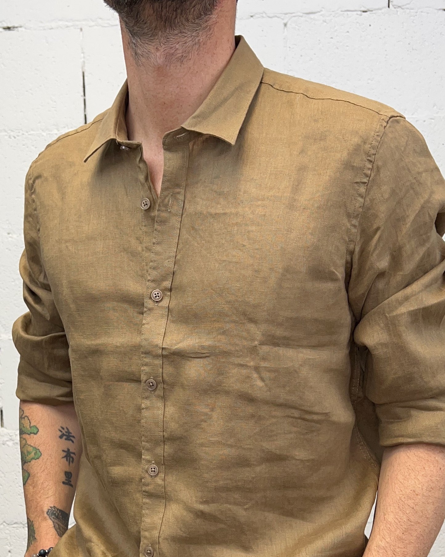 Camicia Lino GIANNI LUPO Francese Camel